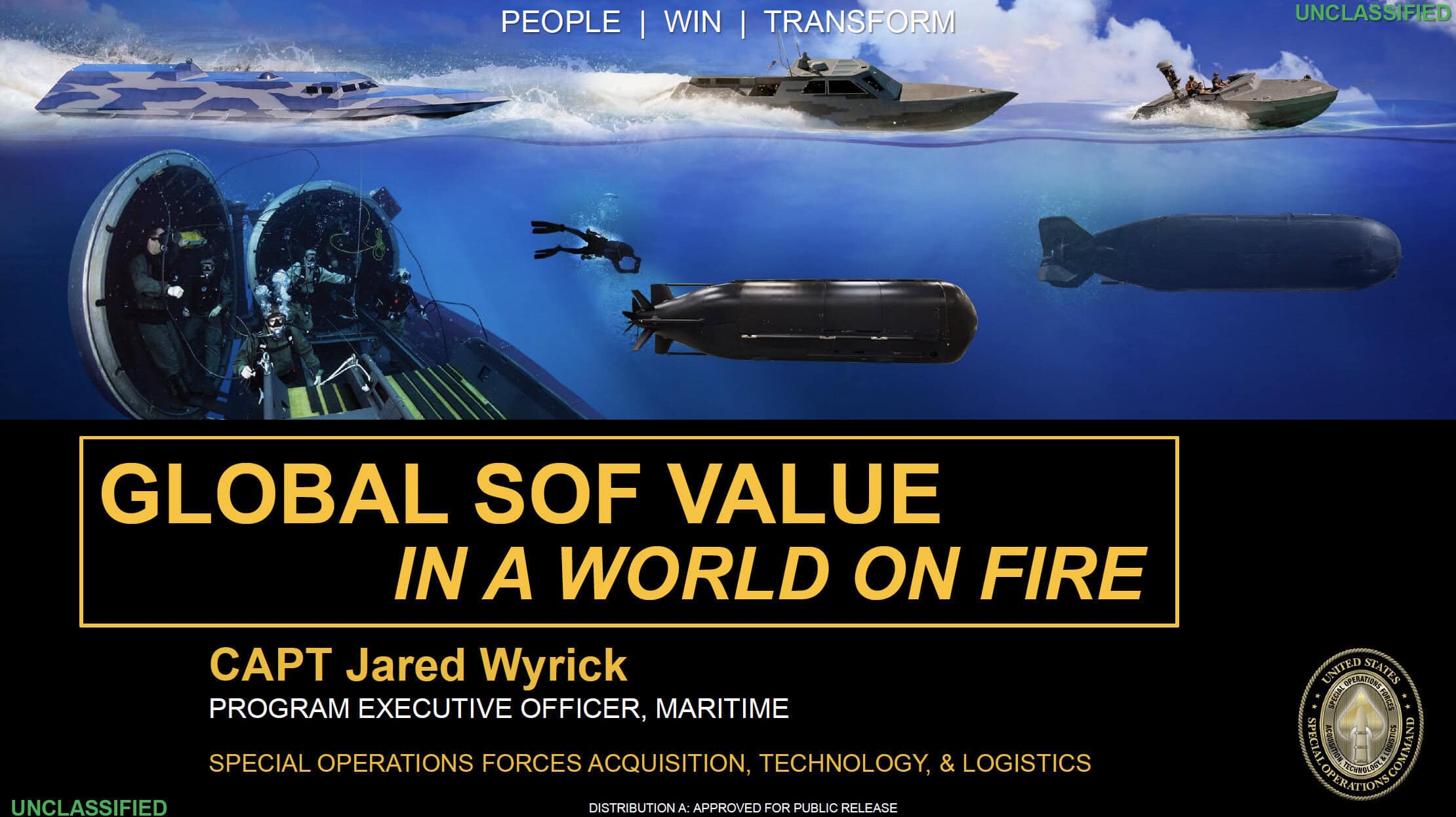 Advanced military submarines and underwater drones at SOF Week for global special operations force innovations.