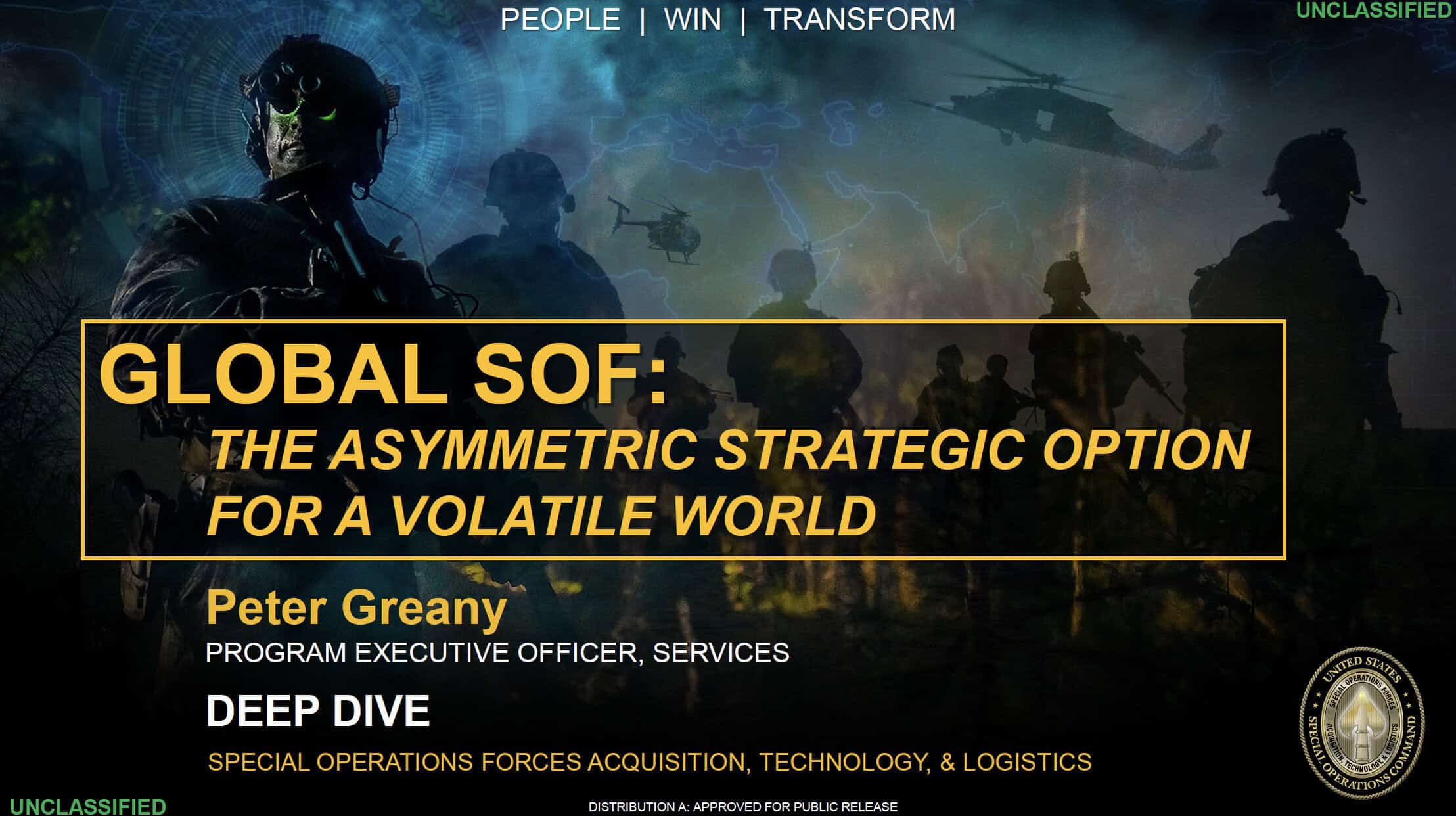 Special operations forces conference image from SOF Week emphasizing global strategic military discussions, covert missions, and technological innovation in special operations.