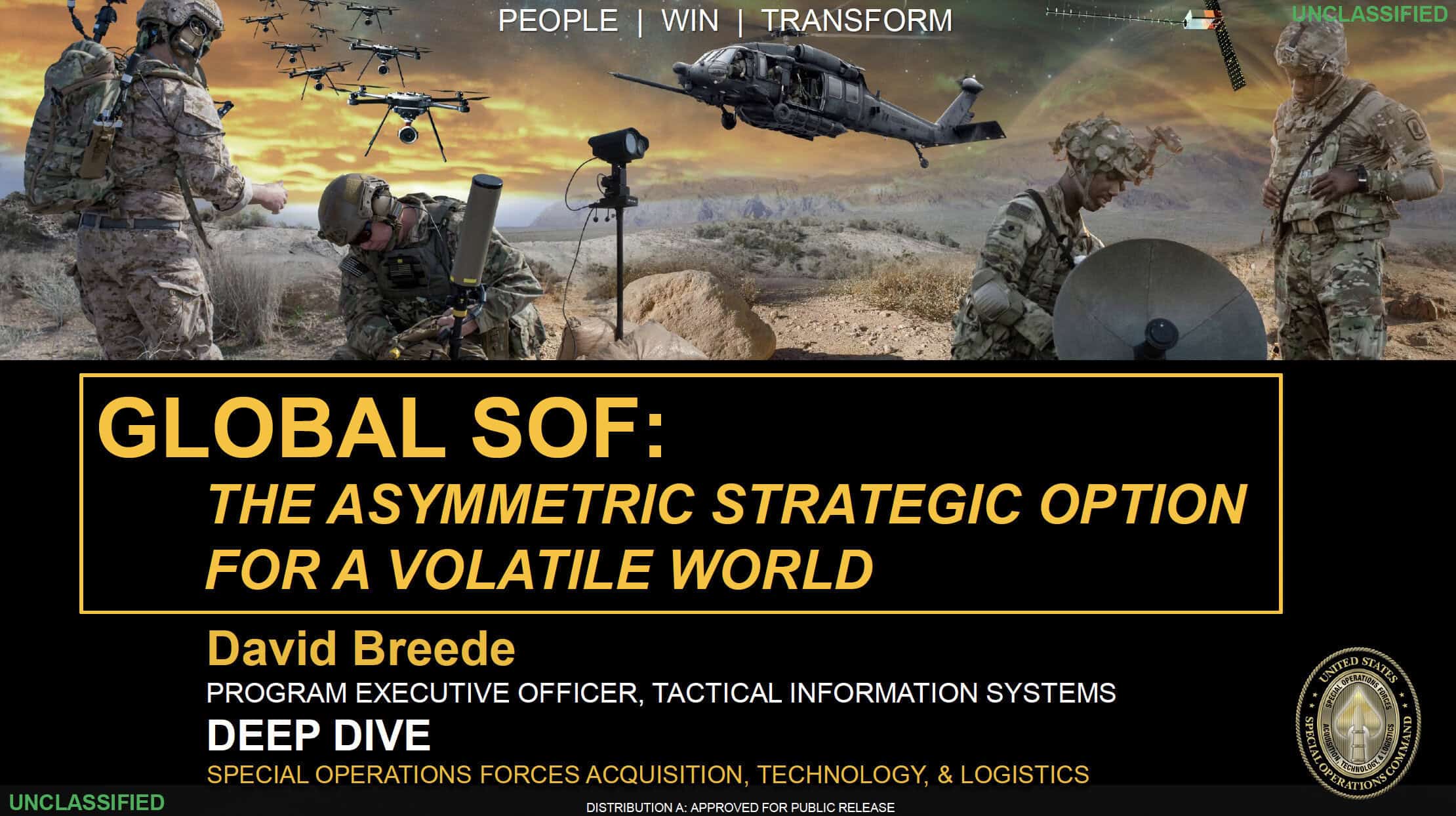 Synergy of military personnel using advanced technology in a desert environment during SOF Week, highlighting strategic global special operations forces collaboration and innovation.